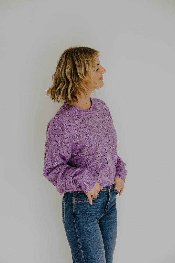 Soft Crochet Knit Sweater - Purple