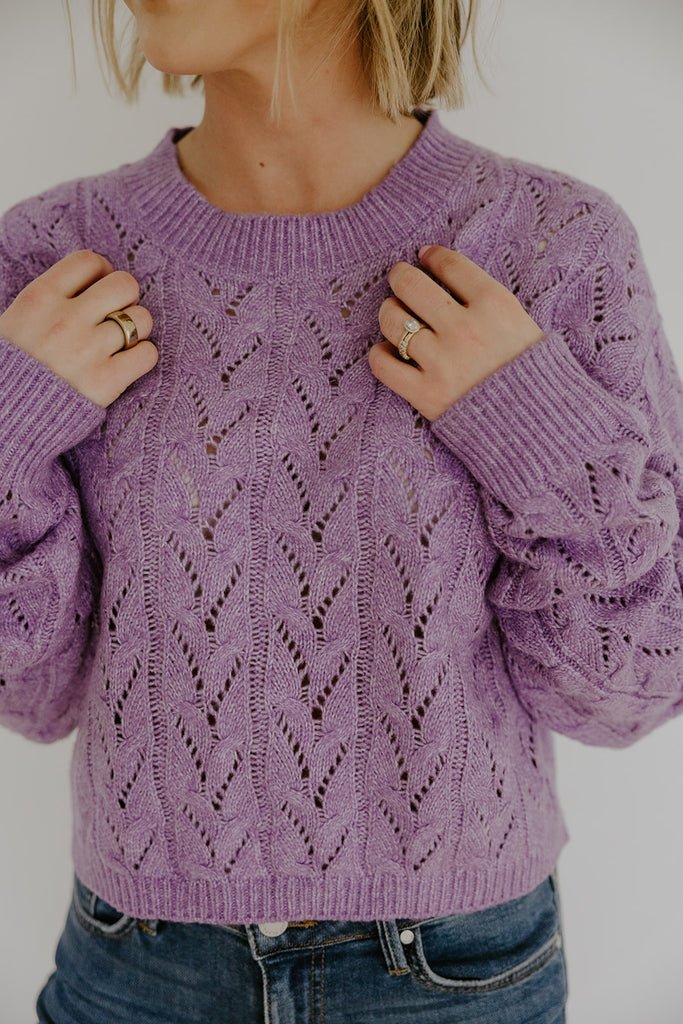 Soft Crochet Knit Sweater - Purple