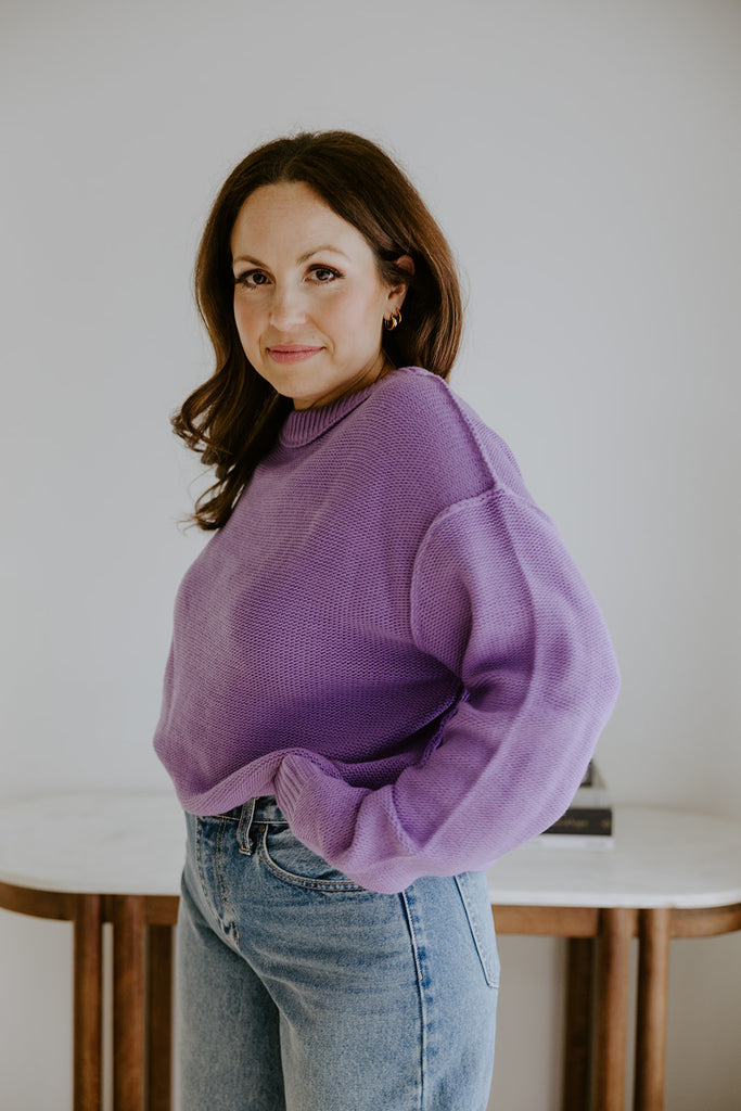 Sweater With Exposed Seam - Purple