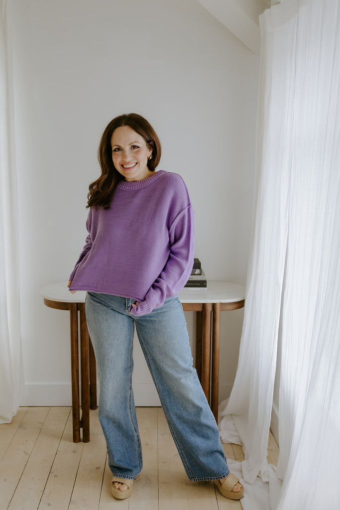 Sweater With Exposed Seam - Purple