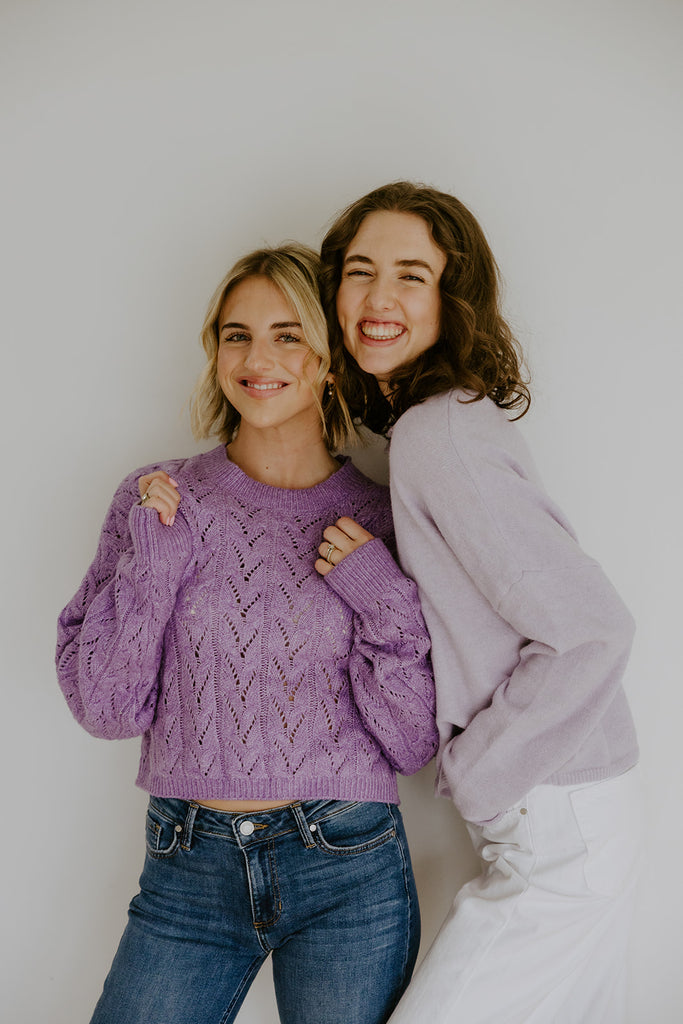 Soft Crochet Knit Sweater - Purple