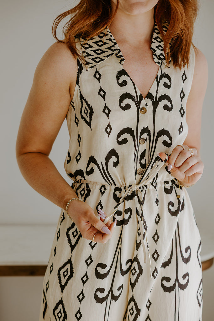 Sleeveless Button Down Printed Jumpsuit