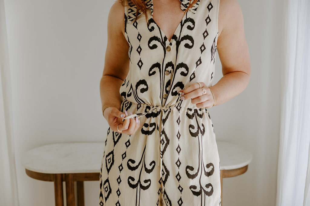Sleeveless Button Down Printed Jumpsuit