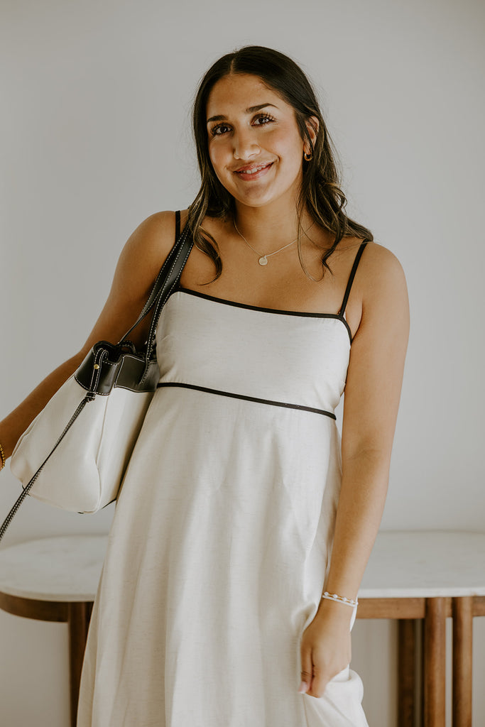 Contrast Trim Spaghetti Midi Dress