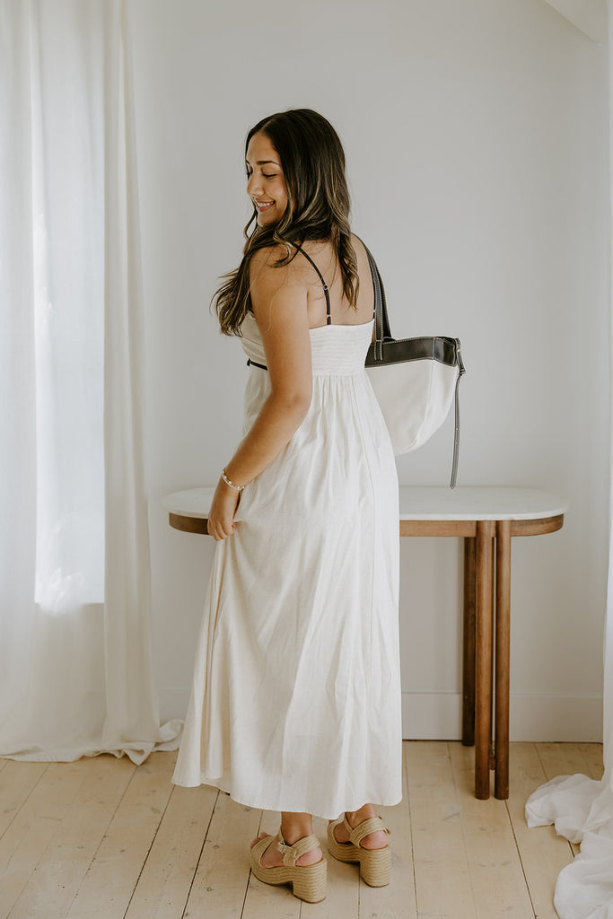 Contrast Trim Spaghetti Midi Dress