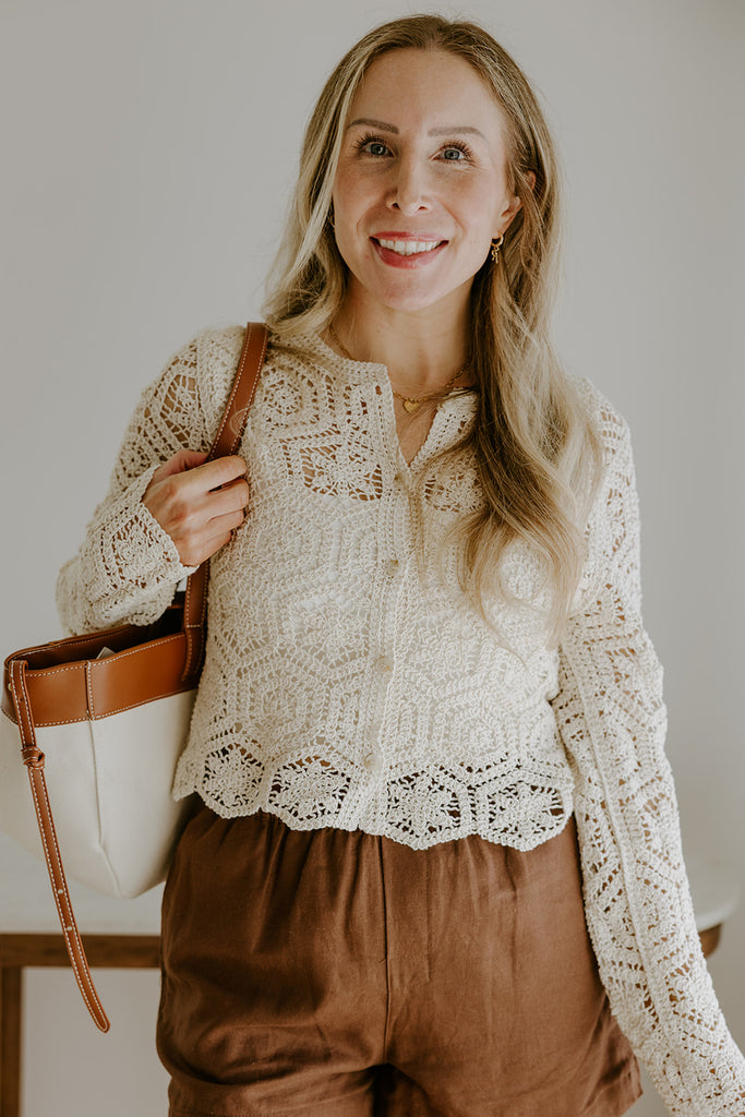 Crochet Cardigan Sweater - Natural