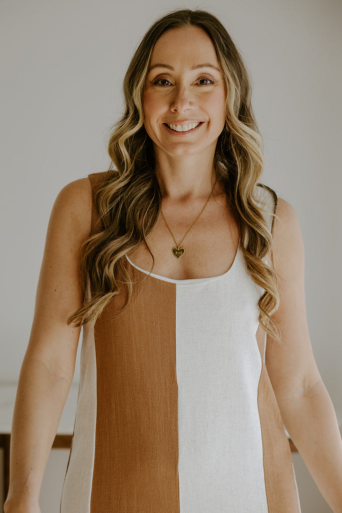 Striped Linen Dress - Brown/Cream