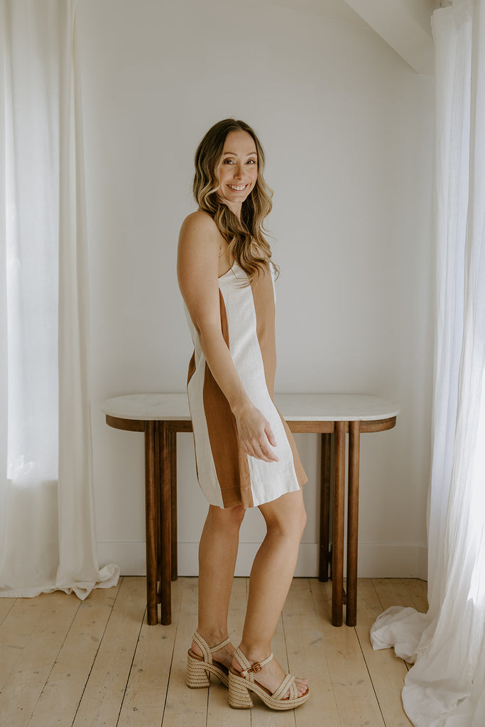 Striped Linen Dress - Brown/Cream