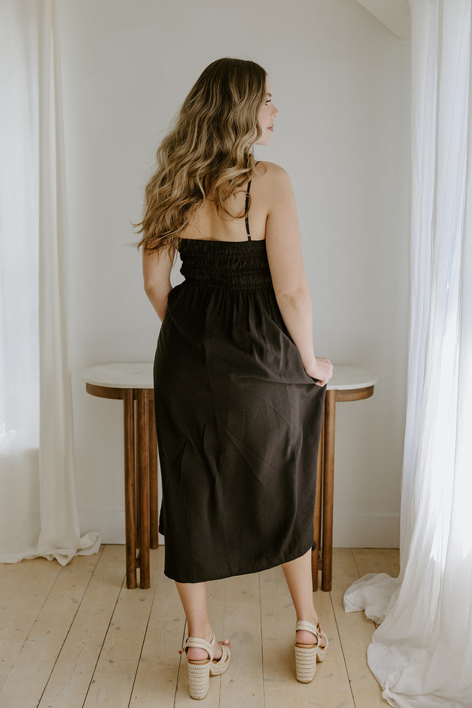 Lightweight Ruched Top Midi Dress - Black