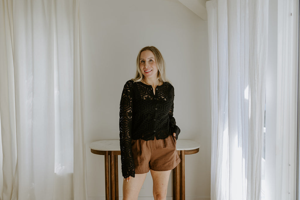 Crochet Cardigan Sweater - Black