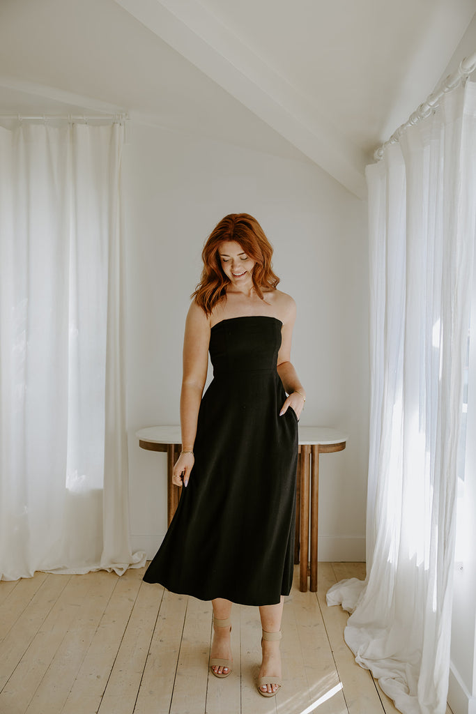 Strapless Linen Midi - Black