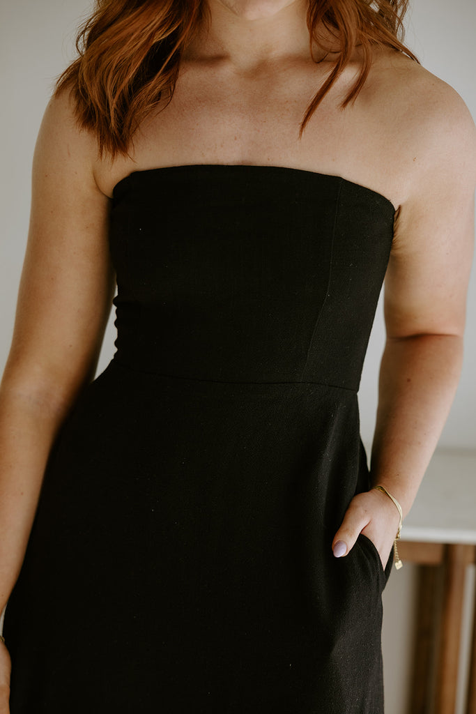 Strapless Linen Midi - Black