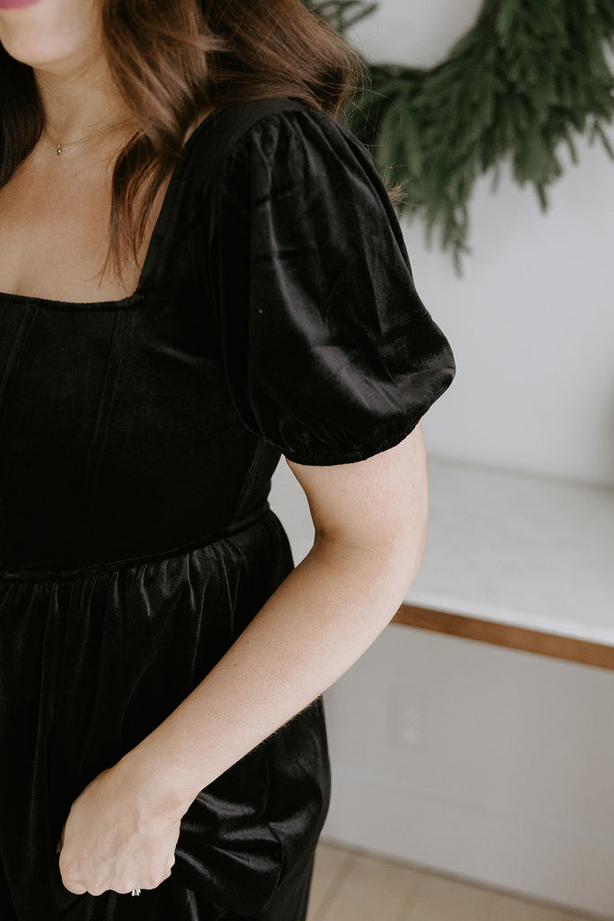 Velvet Corset Midi Dress - Black