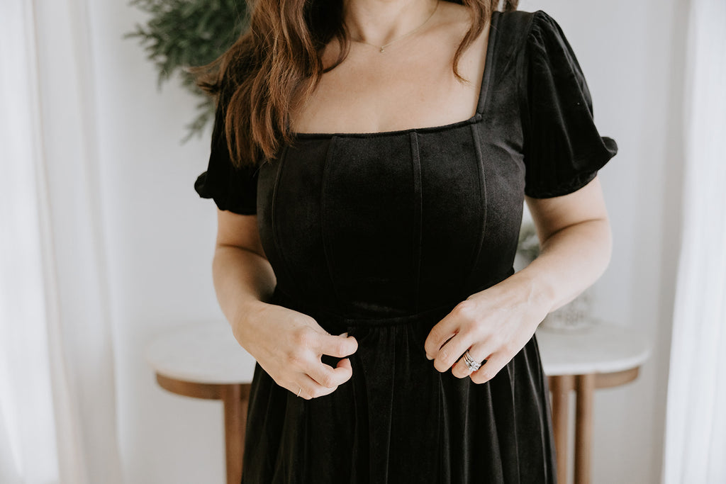 Velvet Corset Midi Dress - Black