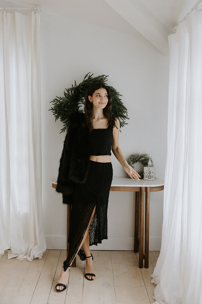 Ruched Lace Skirt - Black