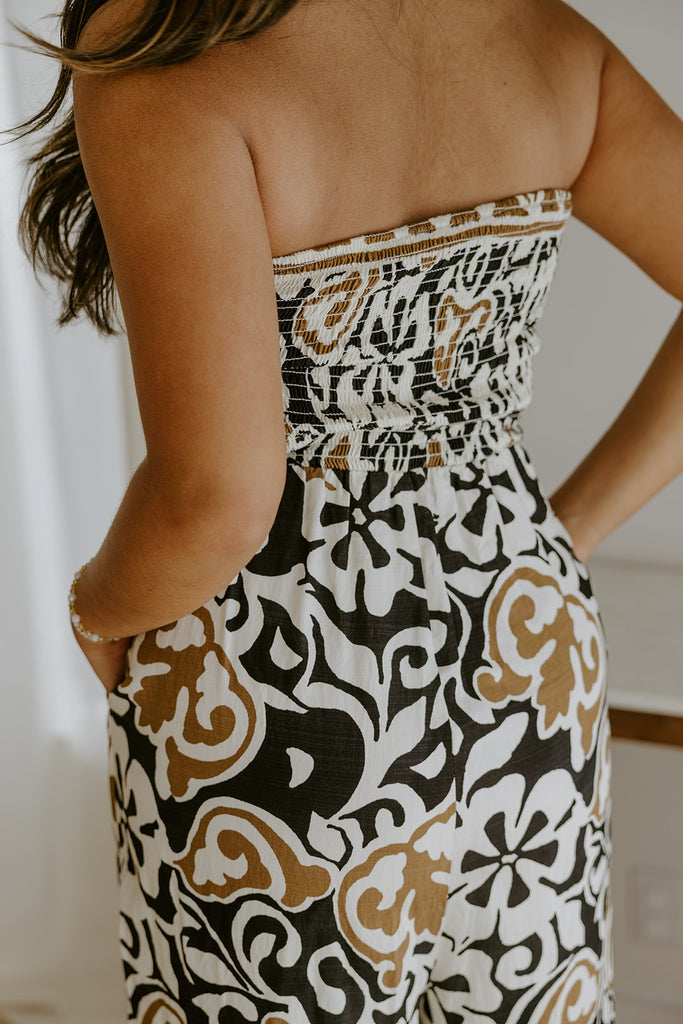 Strapless Printed Pant Suit - Neutral