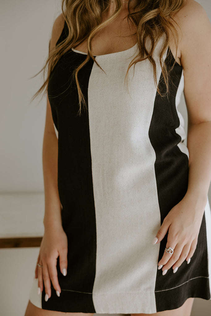 Striped Linen Dress - Black/Cream