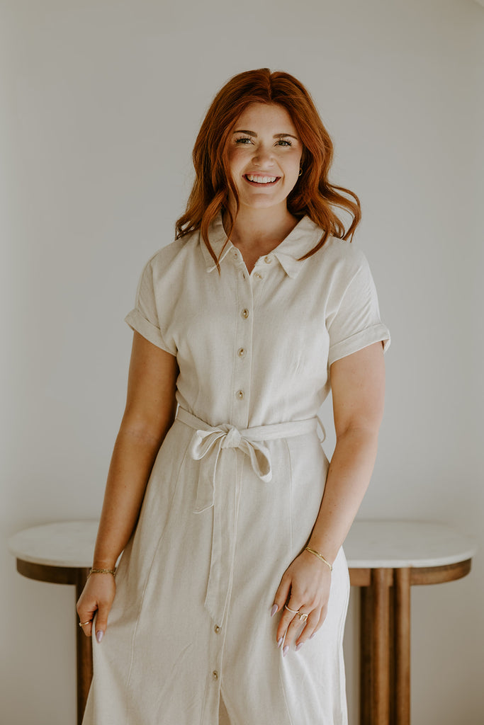 Button Down Midi Shirt Dress - Oat