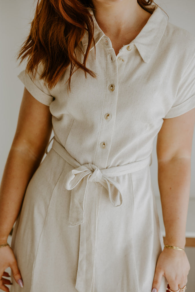 Button Down Midi Shirt Dress - Oat