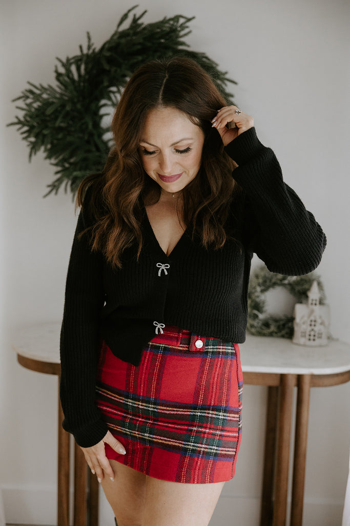 Black Cardigan with Bow Button Details