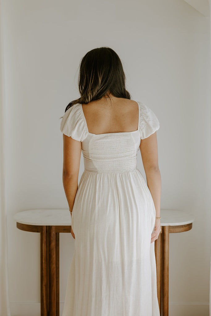 Ruched Detail Scoop Neck Midi - Natural
