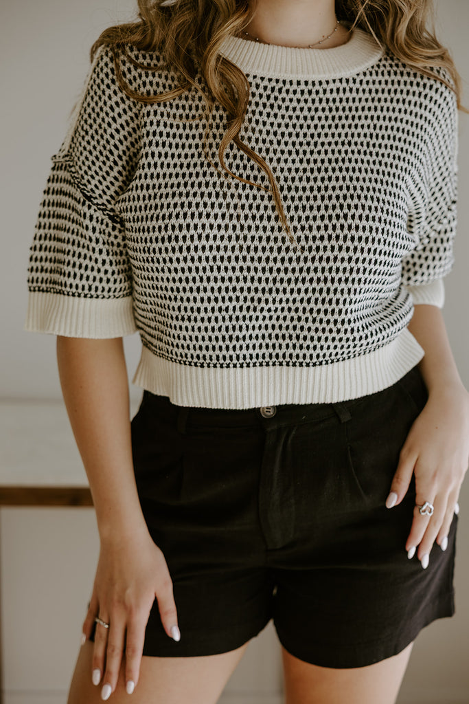 Black & White Contrast Stitch Sweater