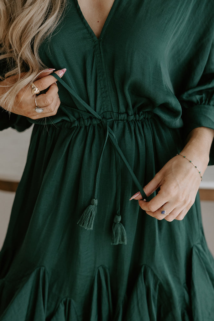 Dolman Sleeve Tie Front Dress - Green