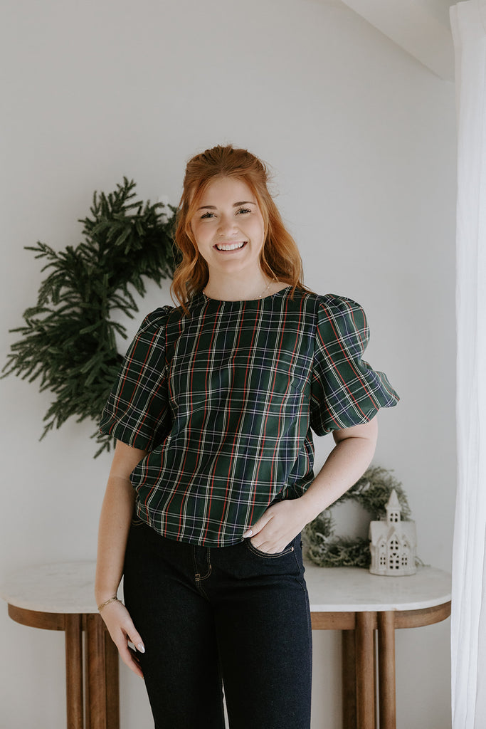 Plaid 2 Back Bow Detail Shirt - Green