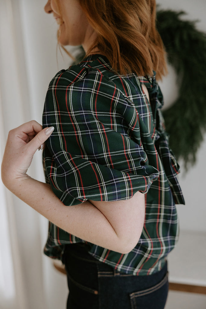 Plaid 2 Back Bow Detail Shirt - Green