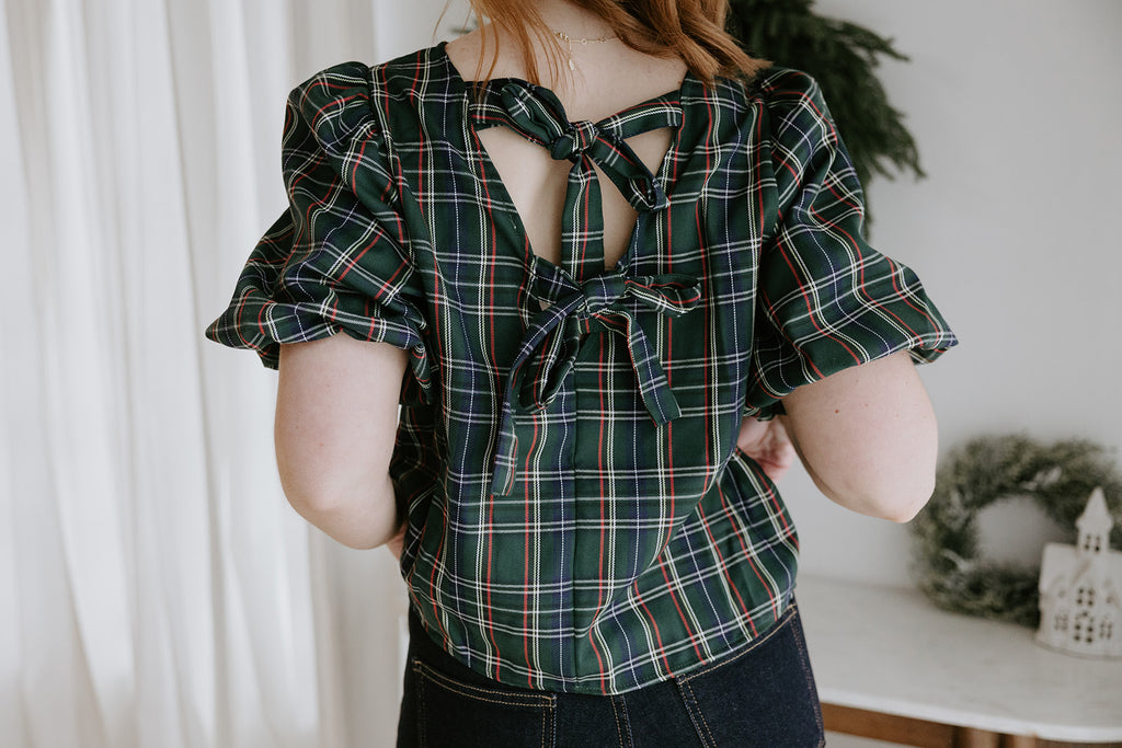 Plaid 2 Back Bow Detail Shirt - Green