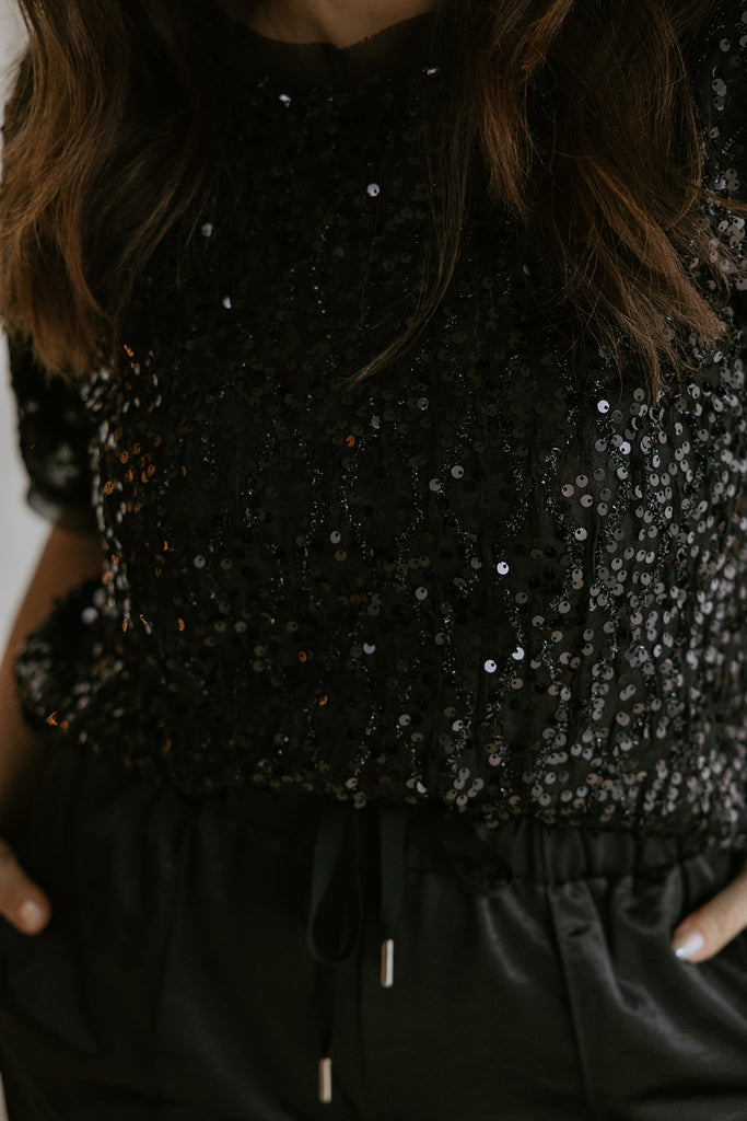 Sequin Tshirt Style Top - Black