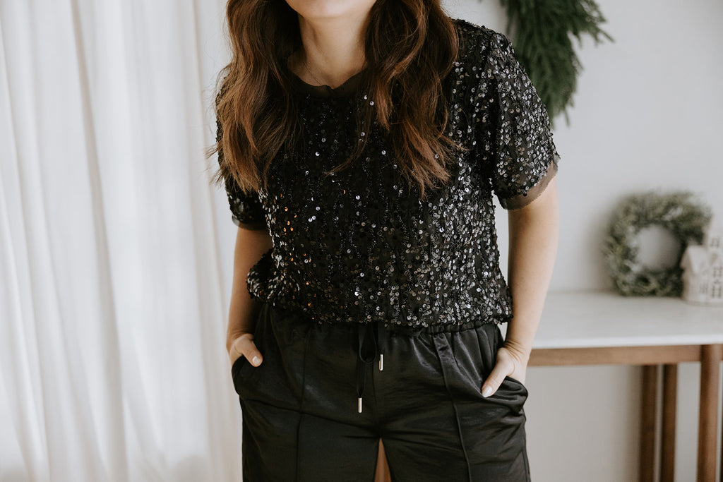 Sequin Tshirt Style Top - Black