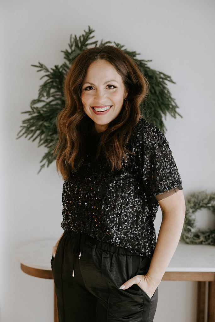 Sequin Tshirt Style Top - Black