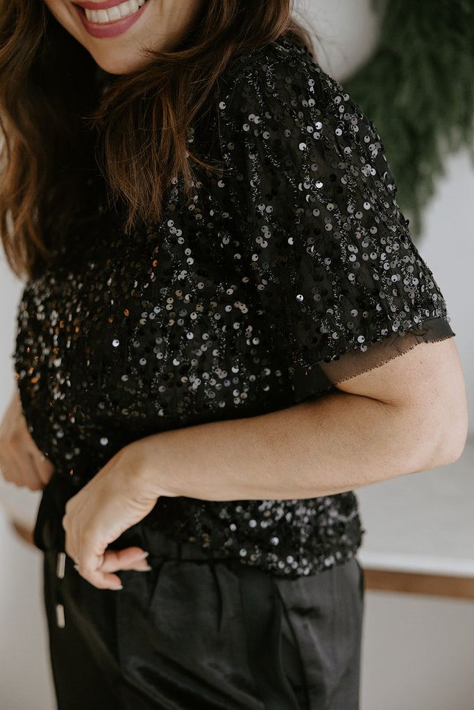 Sequin Tshirt Style Top - Black