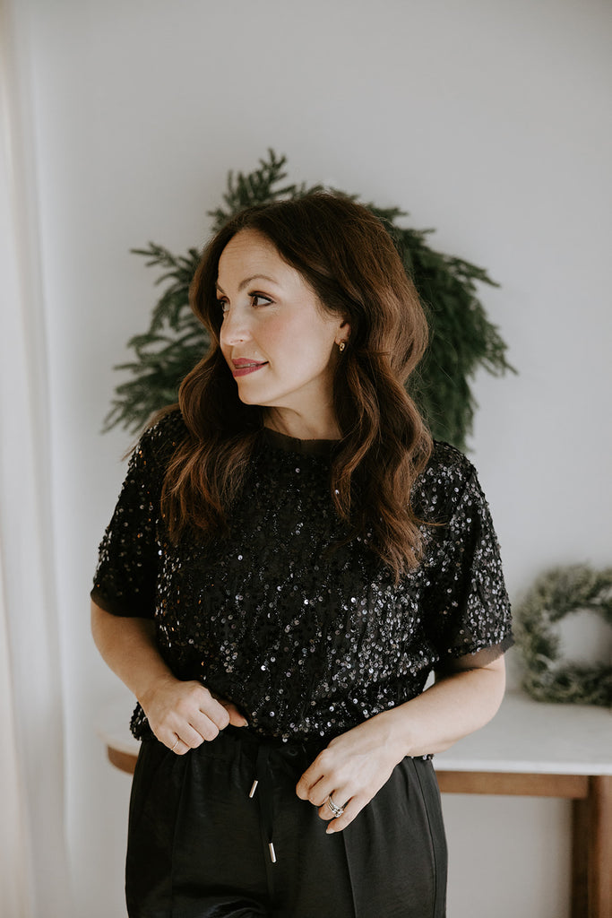 Sequin Tshirt Style Top - Black