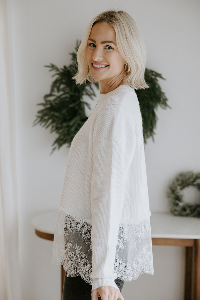 Lace Hem Sweater - White