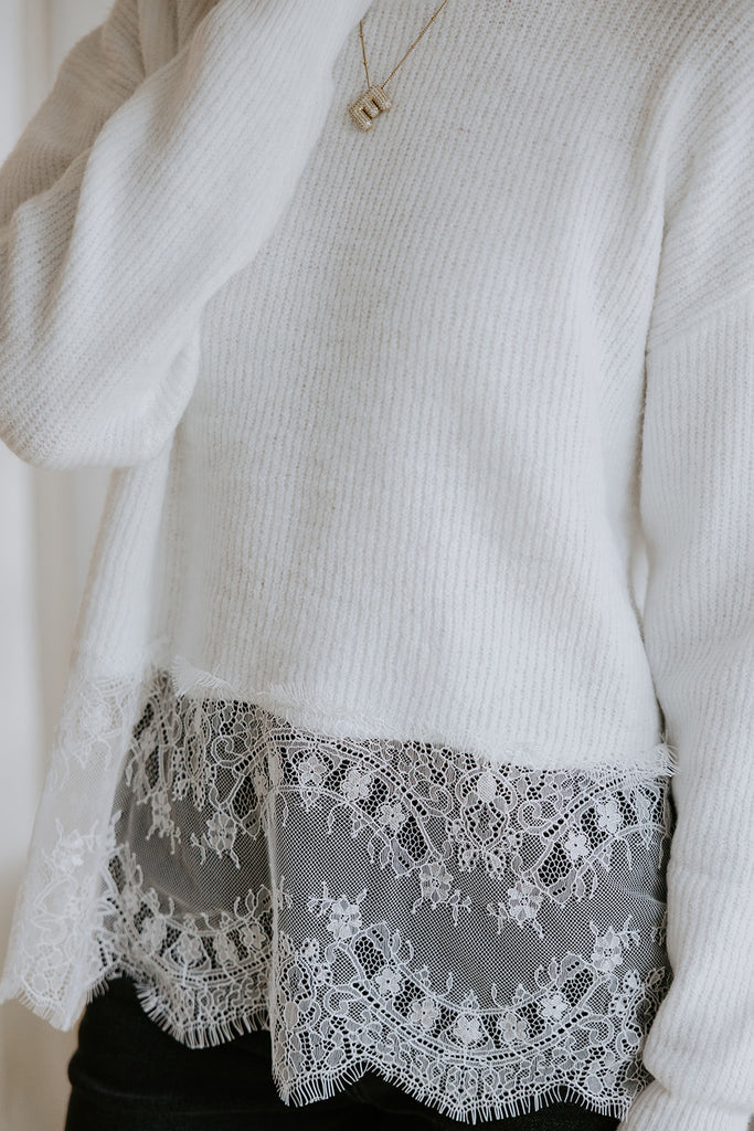Lace Hem Sweater - White