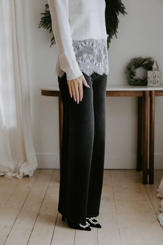 Lace Hem Sweater - White