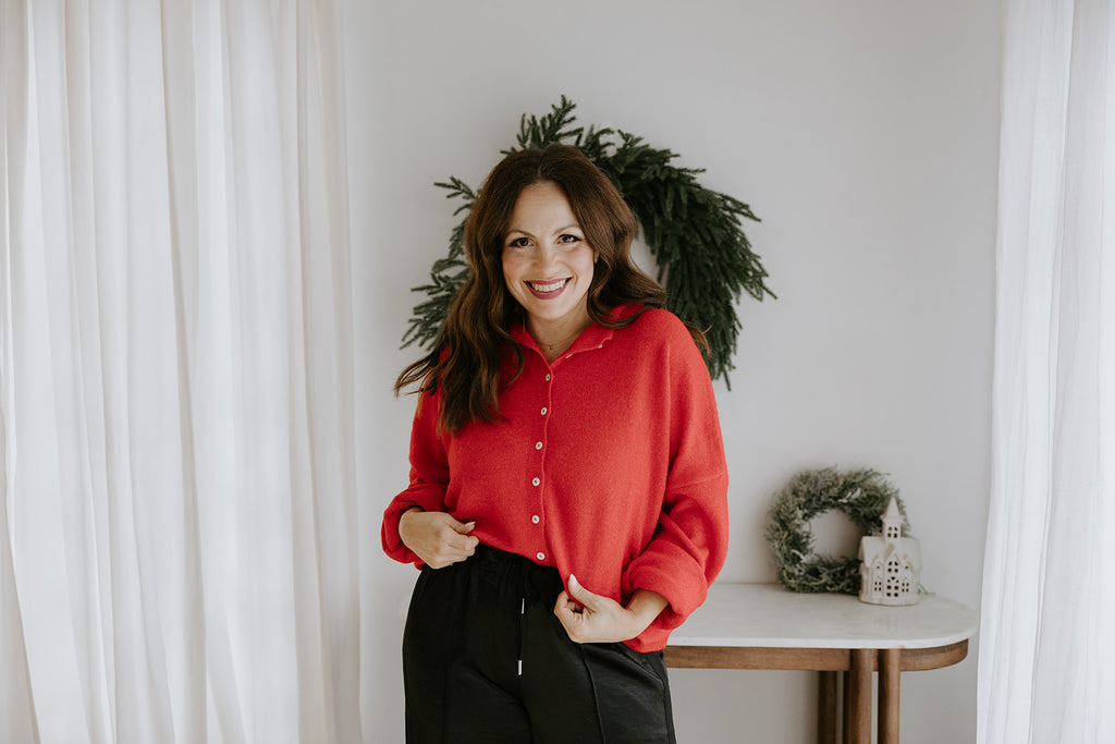 Lightweight Button Up Cardigan - Red
