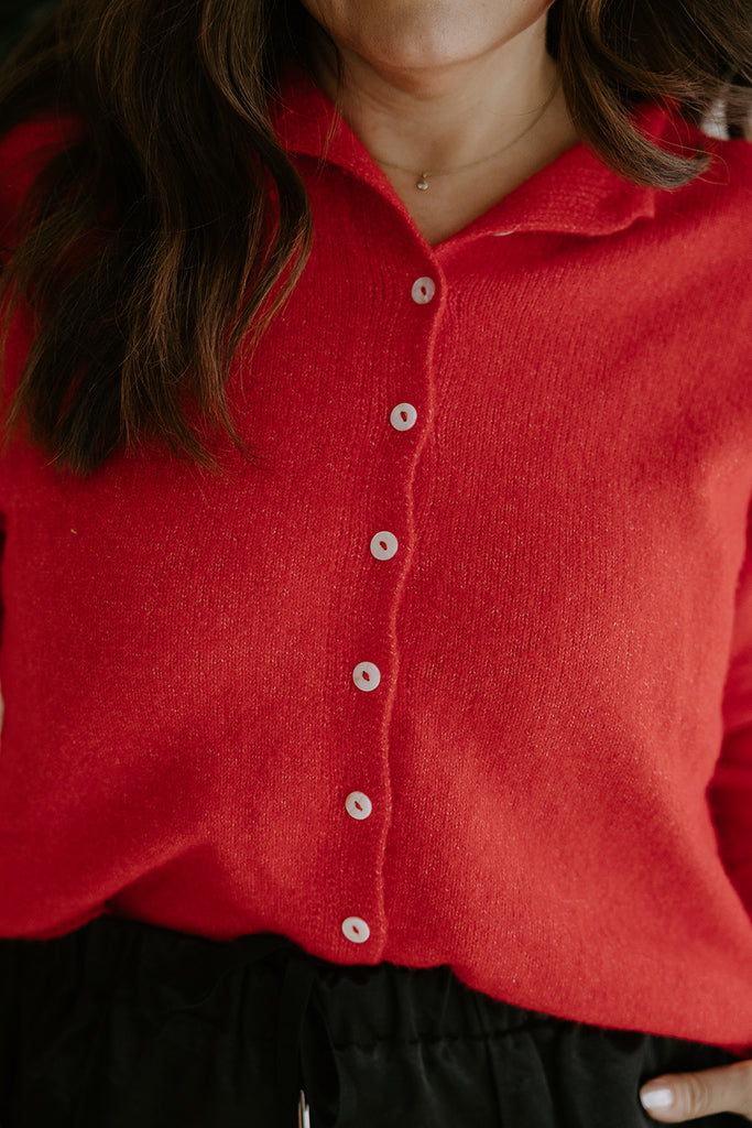 Lightweight Button Up Cardigan - Red