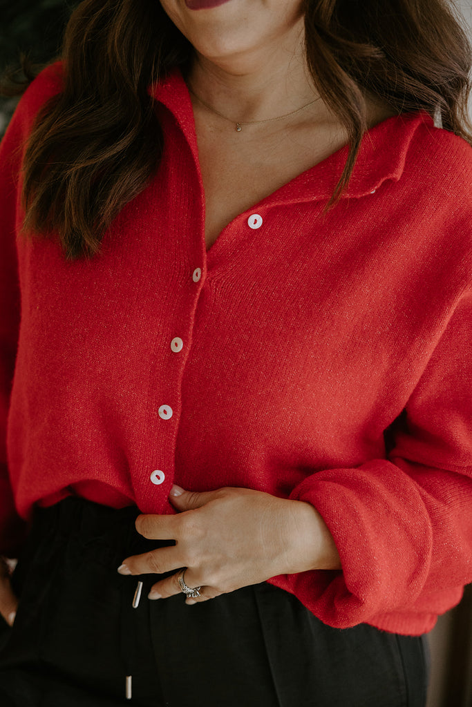 Lightweight Button Up Cardigan - Red
