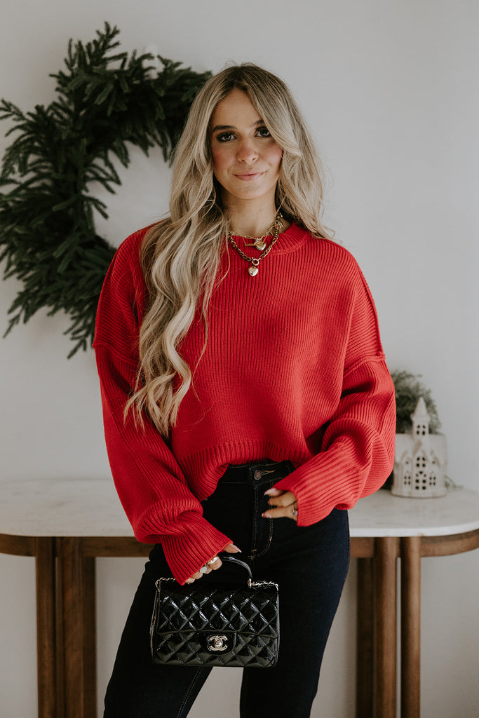 Exposed Seam Sweater - Red