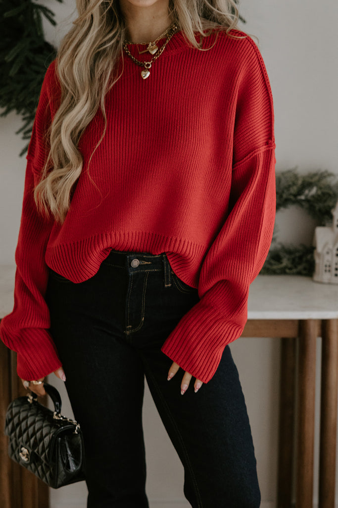 Exposed Seam Sweater - Red