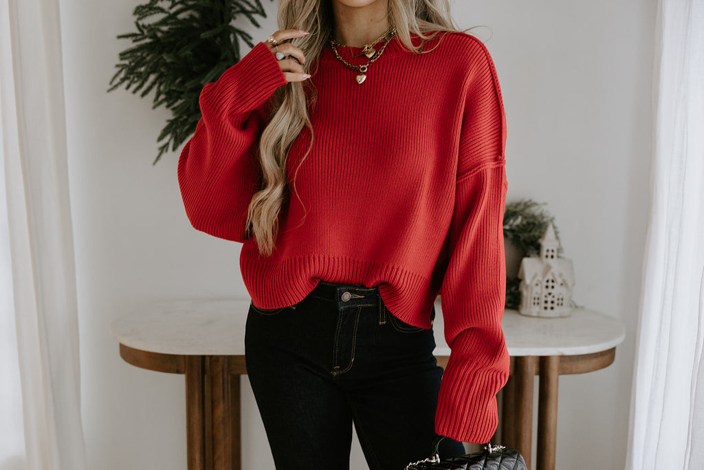 Exposed Seam Sweater - Red
