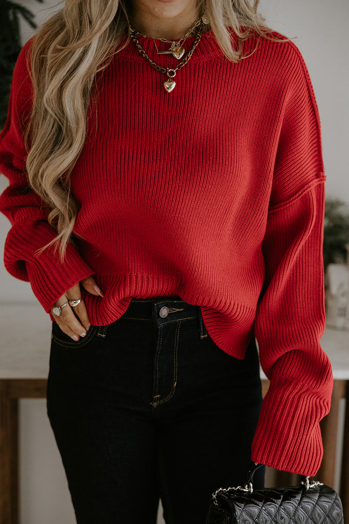 Exposed Seam Sweater - Red