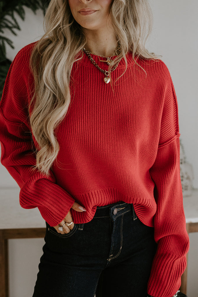 Exposed Seam Sweater - Red