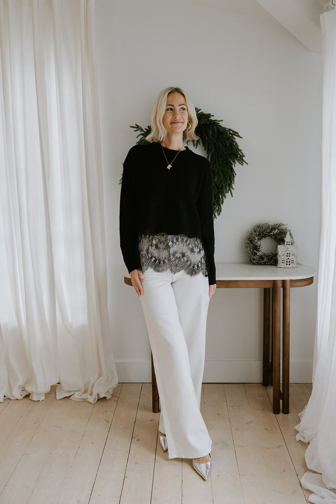 Lace Hem Sweater - Black