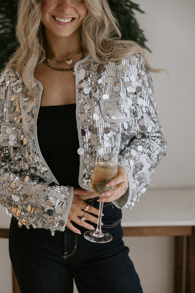 Sequin Crop Jacket - Silver
