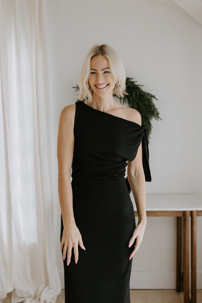 Black Maxi Dress with Shoulder Detail
