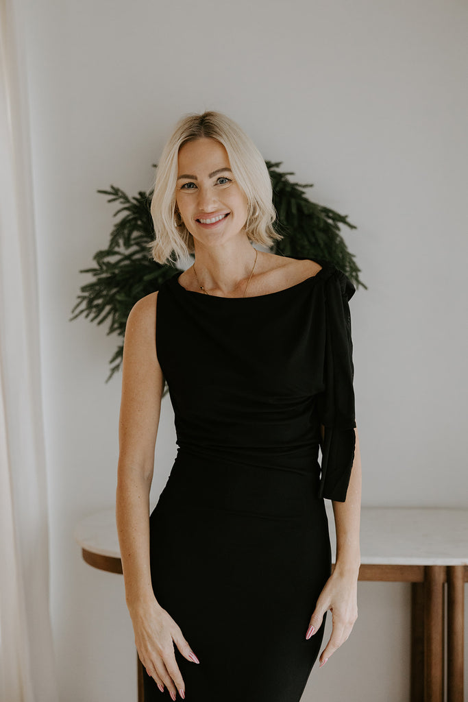 Black Maxi Dress with Shoulder Detail